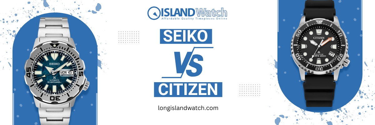 Seiko dive watch vs. Citizen dress watch comparison by Island Watch.