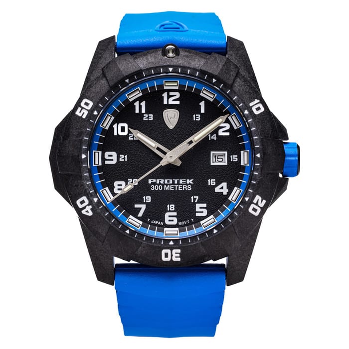 Protek Carbon Composite Tritium Dive Watch 1000 Series with Blue Accents #PT1003B