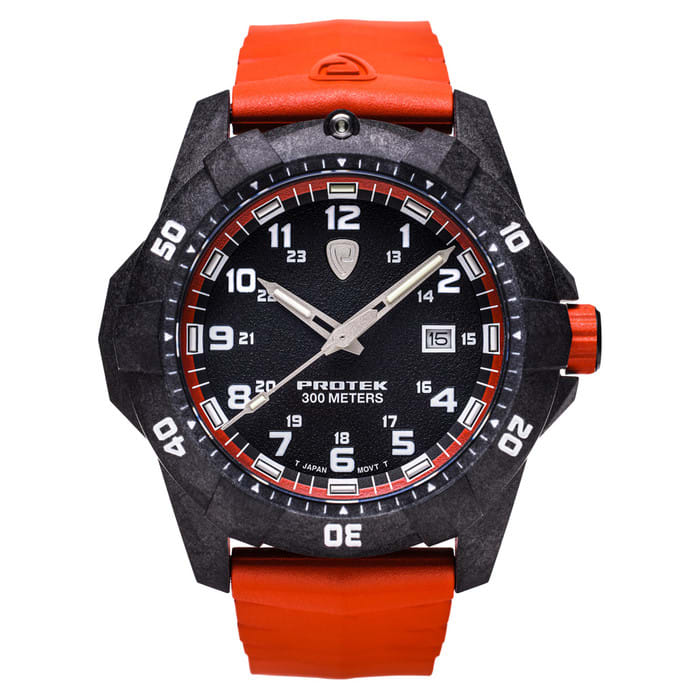 Protek Carbon Composite Tritium Dive Watch 1000 Series with Orange Accents #PT1004O