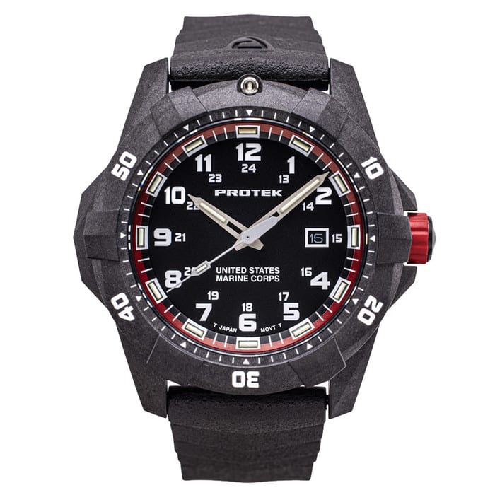 Protek Carbon Composite Official USMC Tritium Dive Watch with Red Accents #PT1012-USMC