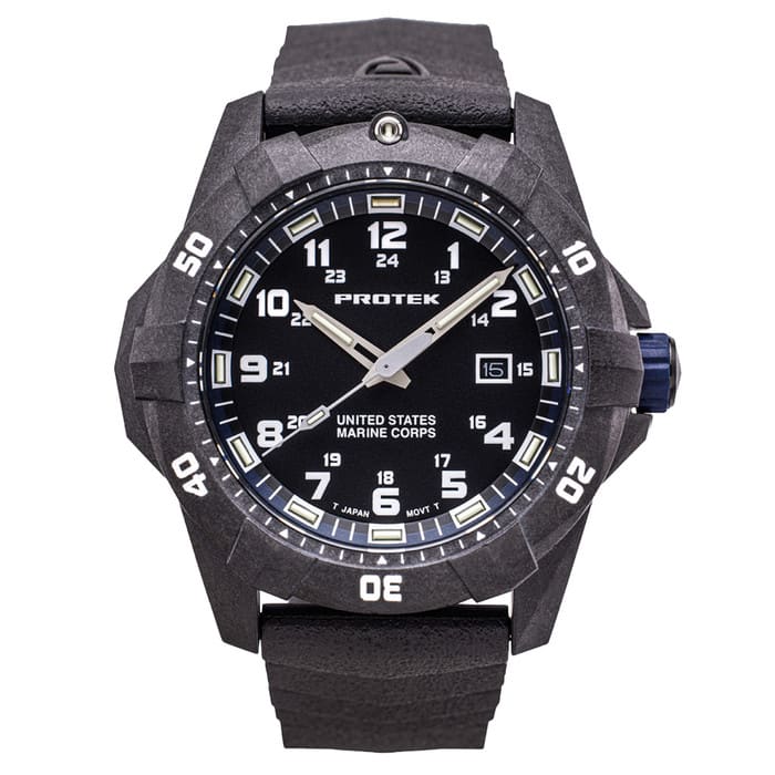 Protek Carbon Composite Official USMC Tritium Dive Watch with Blue Accents #PT1013-USMC