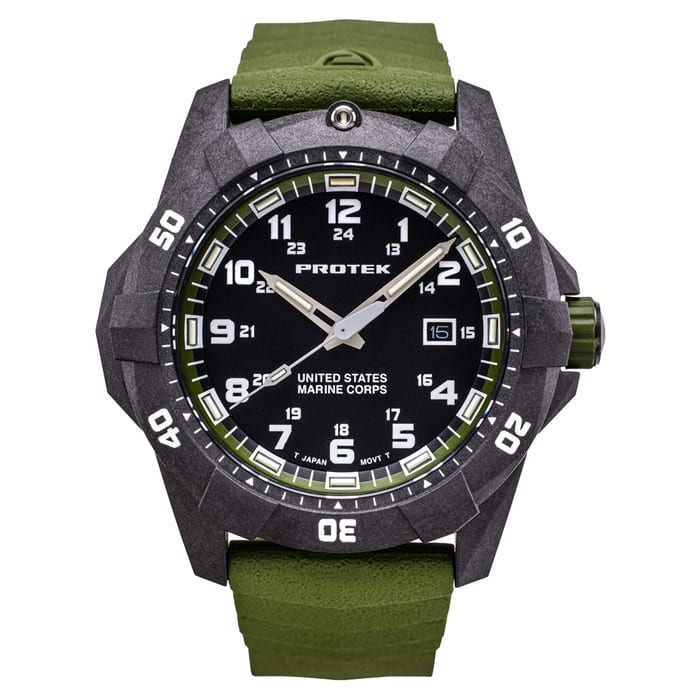 Protek Carbon Composite Official USMC Tritium Dive Watch with Green Accents #PT1015G-USMC