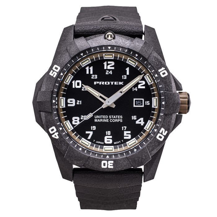 Protek Carbon Composite Official USMC Tritium Dive Watch with Sand Accents #PT1016-USMC