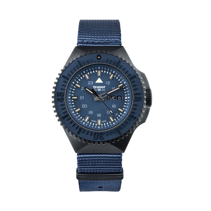 Traser P69 Black Stealth Dive Watch with Blue Dial and Tritium #109856