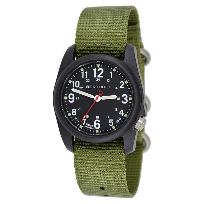 Bertucci DX3 Field Poly Resin Watch, Olive Green Nylon Strap, Black Dial - 11016