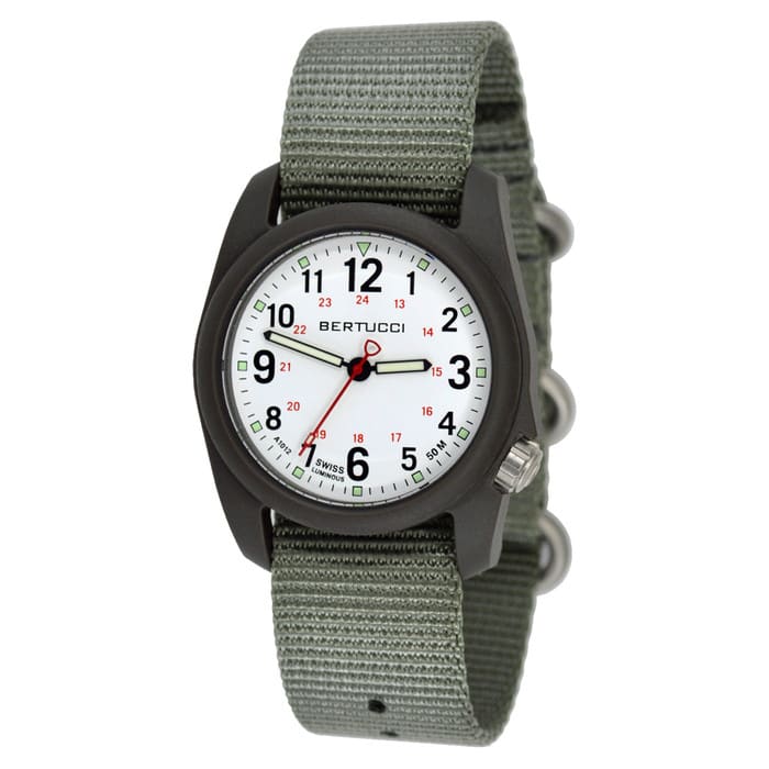 Bertucci DX3 Field Resin Watch, Defender Drab Nylon Strap, White Dial - 11019