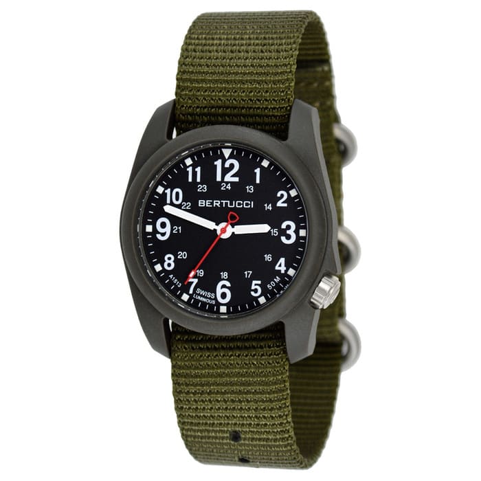Bertucci DX3 Field Resin Watch, Olive Green Nylon Strap, Black Dial - 11026