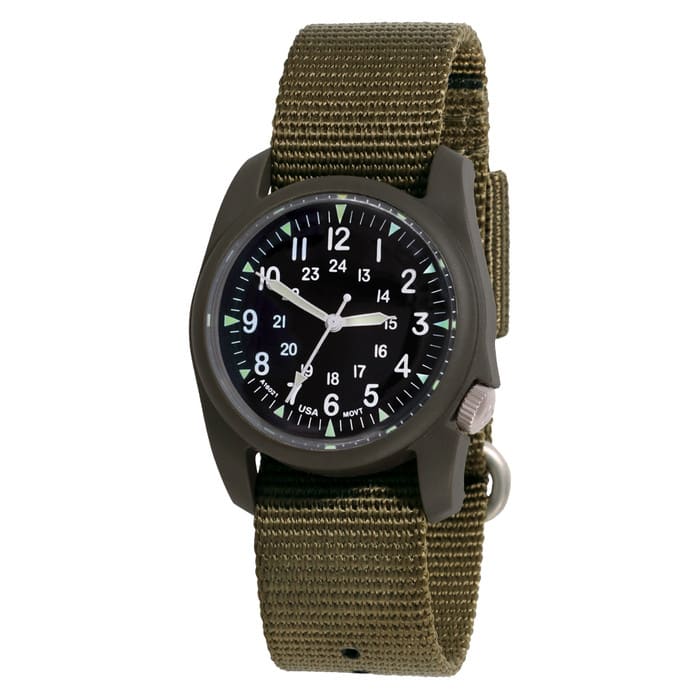 Bertucci retro-inspired Retroform field watch with a USA movement, 5 year battery and G-Type nylon band #11600