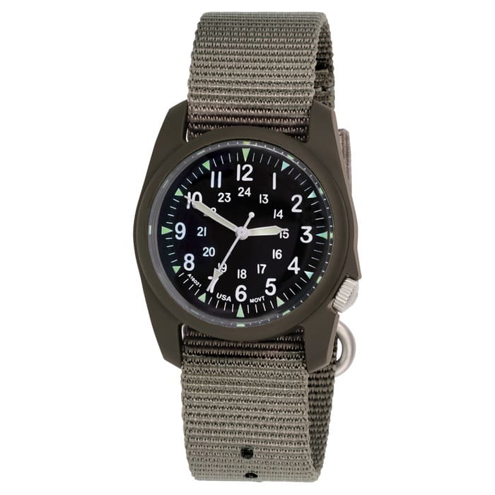 Bertucci retro-inspired Retroform field watch with a USA movement, 5 year battery and G-Type nylon band #11602