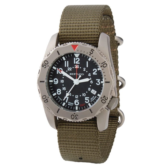 Bertucci A-2TR Field Pro GMT Black Dial with Olive Nylon Strap #12118