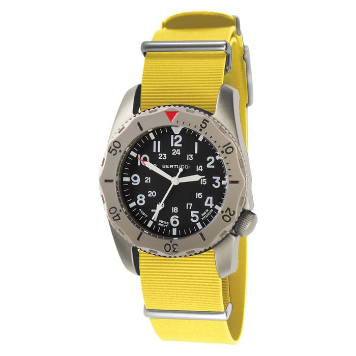 Bertucci A-2TR Field Pro Black Dial Watch with Yellow Italian Strap #12146