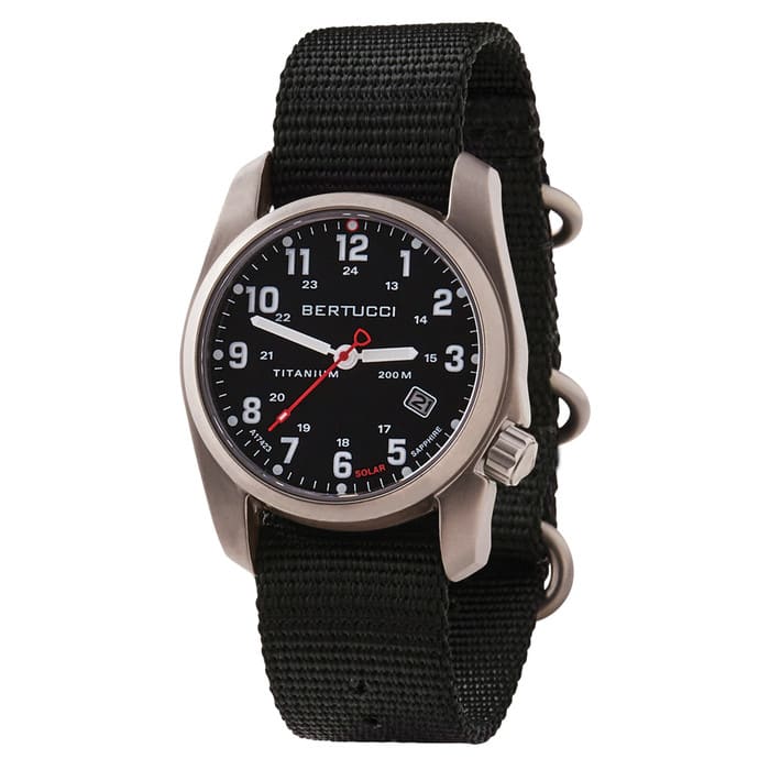 Bertucci A-2T Solar Classic Titanium Field Watch with Black Nylon Strap #12800