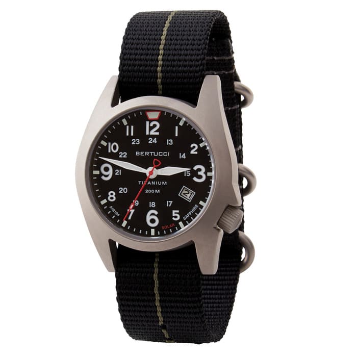 Bertucci A-7T Retrospec Solar Titanium Field Watch with Black Nylon Strap #12900