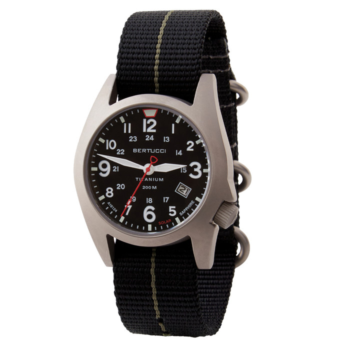 Bertucci A-7T Retrospec Solar Titanium Field Watch with Black Nylon Strap #12900
