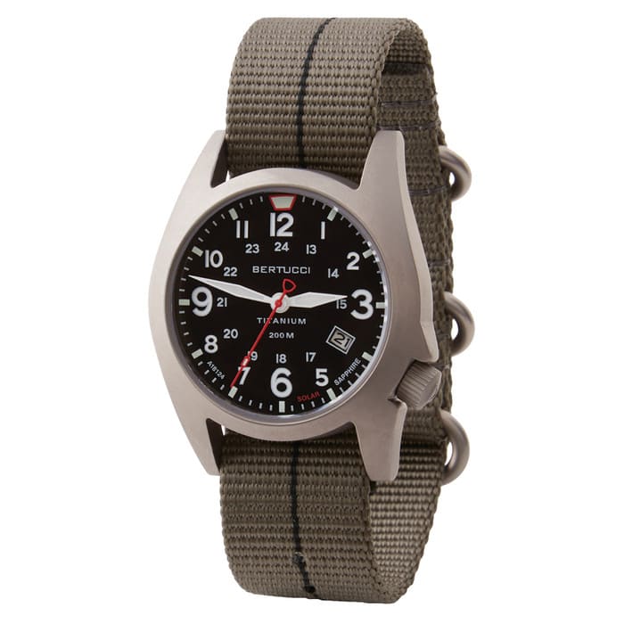 Bertucci A-7T Retrospec Solar Titanium Field Watch with Ghost Grey Nylon Strap #12901