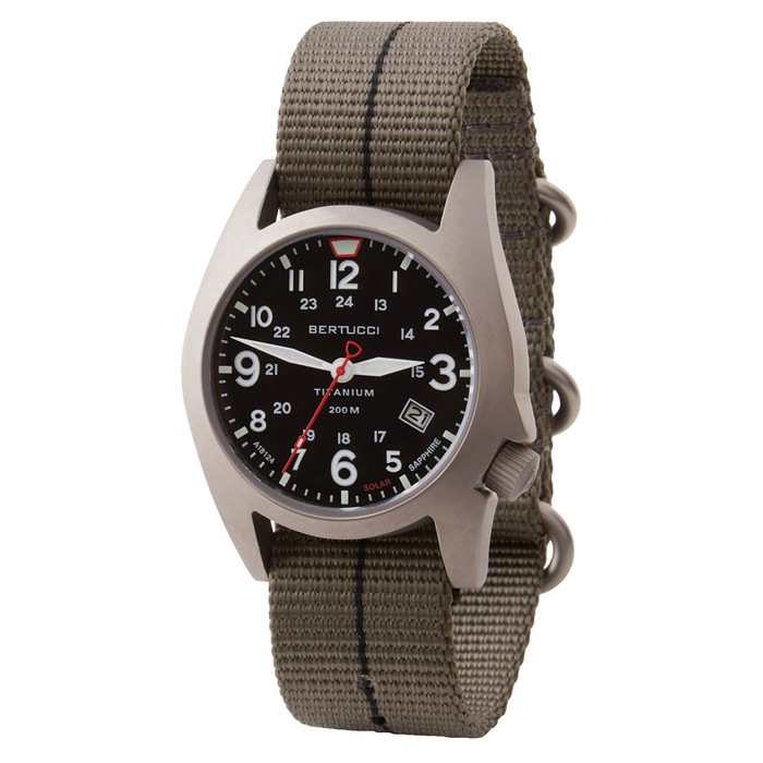 Bertucci A-7T Retrospec Solar Titanium Field Watch with Ghost Grey Nylon Strap #12901