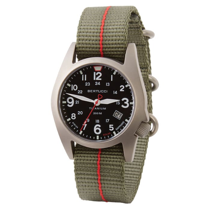 Bertucci A-7T Retrospec Solar Titanium Field Watch with Defender Drab Nylon Strap #12902