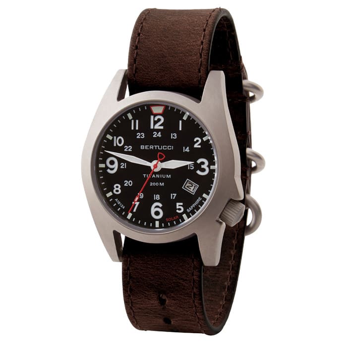 Bertucci A-7T Retrospec Solar Titanium Field Watch with Alpina Brown Leather Strap #12903