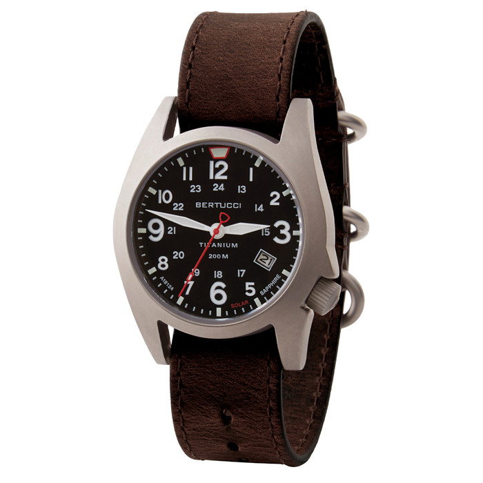 Bertucci A-7T Retrospec Solar Titanium Field Watch with Alpina Brown Leather Strap #12903