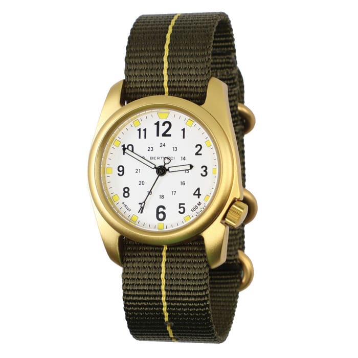 Bertucci A-2A Golden Field Watch with White Dial and Striped Nylon Band #16301