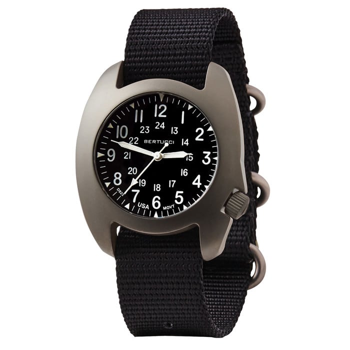 Bertucci D-3T Retroform Epic Field Watch with Black Dial and Black Nylon Strap #17015