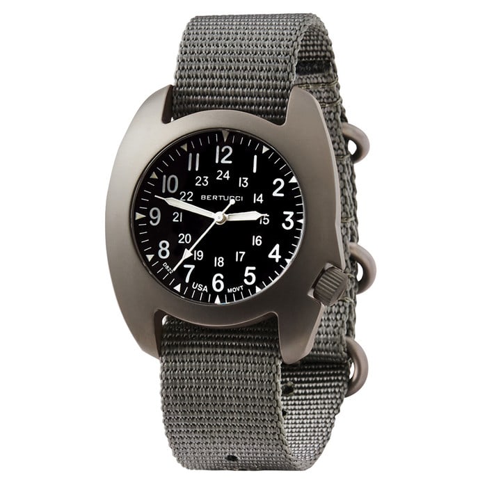 Bertucci D-3T Retroform Epic Field Watch with Black Dial and Vintage Drab Nylon Strap #17016