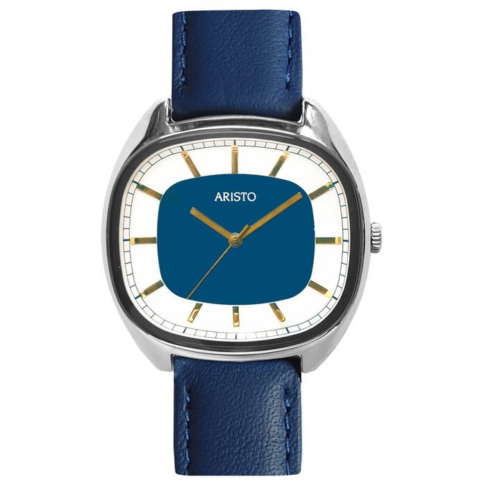 Aristo 36mm Classic Dress Watch with Rectangular Face and Blue Dial #2H22L zoom