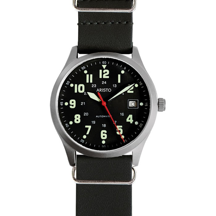 Aristo 38mm Navy Style Swiss Automatic Watch with Black Dial #3H221