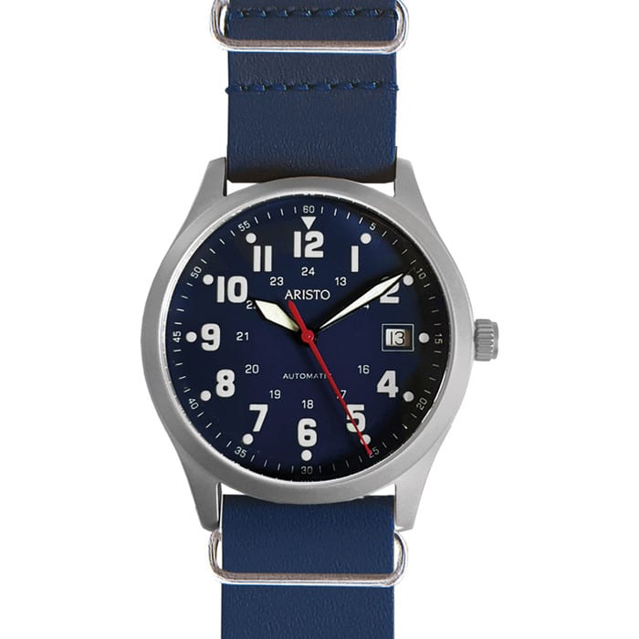 Aristo 38mm Navy Style Swiss Automatic Watch with Blue Dial #3H222