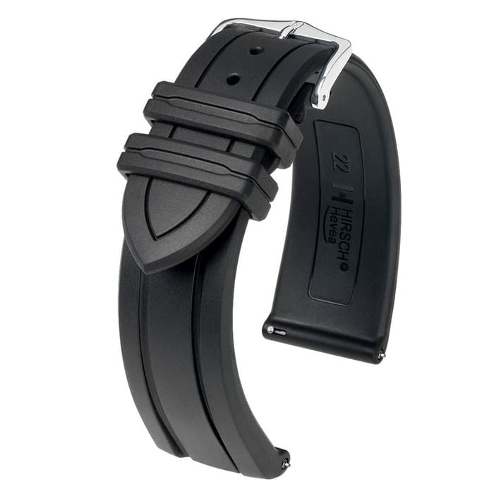 Hirsch Hevea Black Premium Caoutchouc Natural Rubber Watch Strap #404588-50