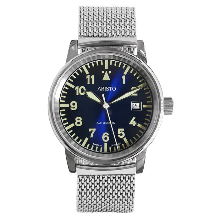 Aristo Blue Dial Flight Watch with Mesh Bracelet and a Sapphire Crystal #4H251-M