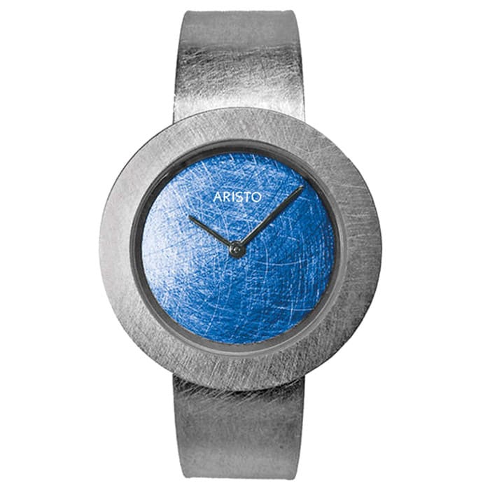 Aristo Titanium Scratched Blue Dial Watch Titanium Bangle #5D95-4