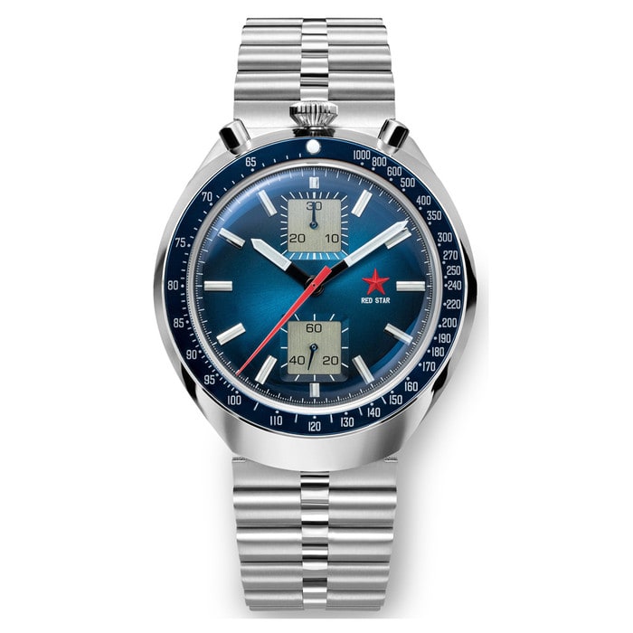 Red Star Bullhead Mechanical Chronograph with Blue Dial #8597G-1