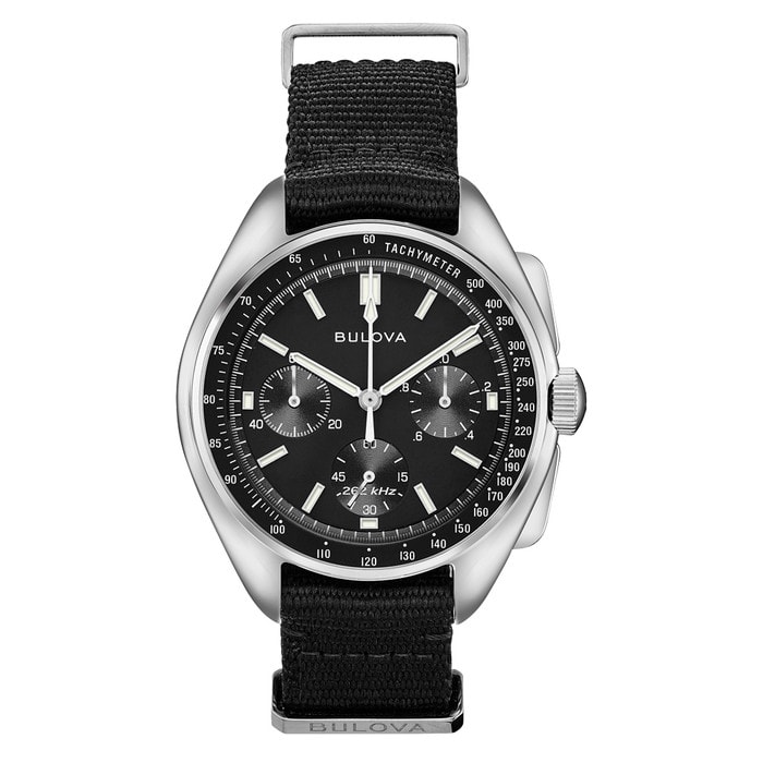 Bulova Lunar Pilot Chronograph 45mm with Black Dial and Nylon Strap #96A225