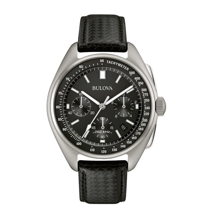 Bulova Lunar Pilot Chronograph 45mm with Black Dial and Leather Strap #96B251