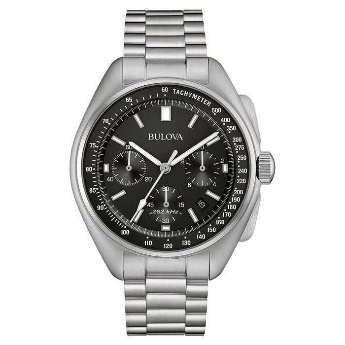 Bulova Lunar Pilot Chronograph 45mm with Black Dial and Stainless Steel Bracelet #96B258