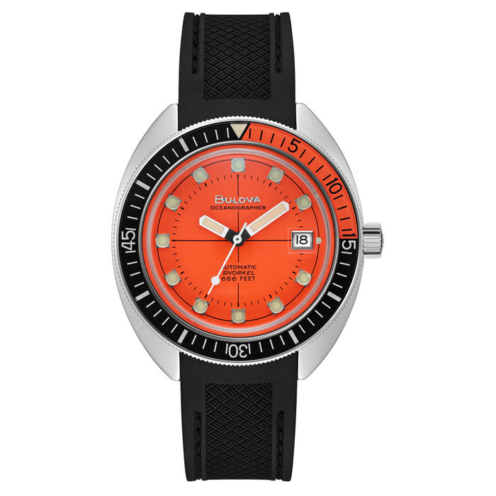 Bulova Oceanographer Snorkel Automatic Dive Watch with Orange Dial #96B350