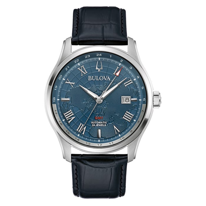 Bulova Wilton Automatic Traveller GMT with World Blue Dial #96B385