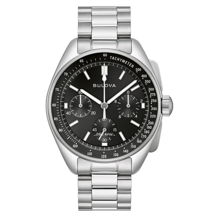Bulova Lunar Pilot Chronograph 43.5mm with Black Dial and Stainless Steel Bracelet #96K111