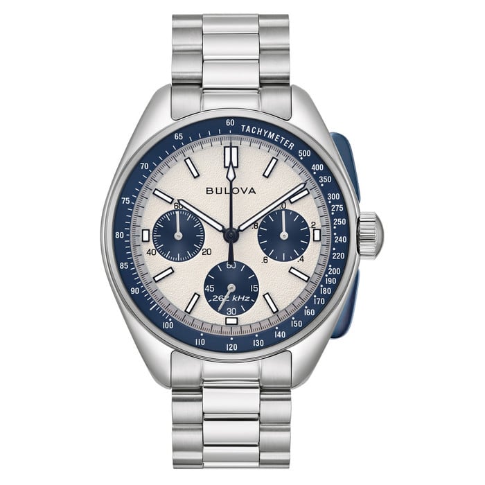 Bulova Lunar Pilot 43.5mm with White and Blue Dial and Stainless Steel Bracelet #98K112