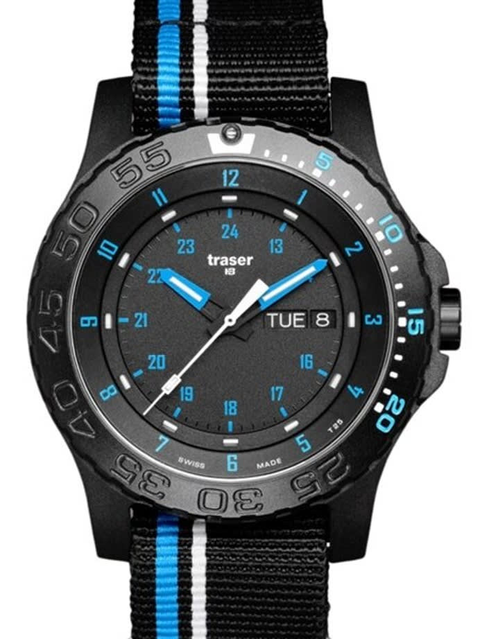 Traser Blue Infinity Watch with Sapphire Crystal and striped black strap #105545