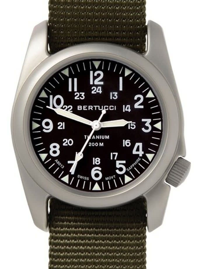 Bertucci A-2T Vintage Marine Titanium Watch with Defender Olive Nylon Strap #12075