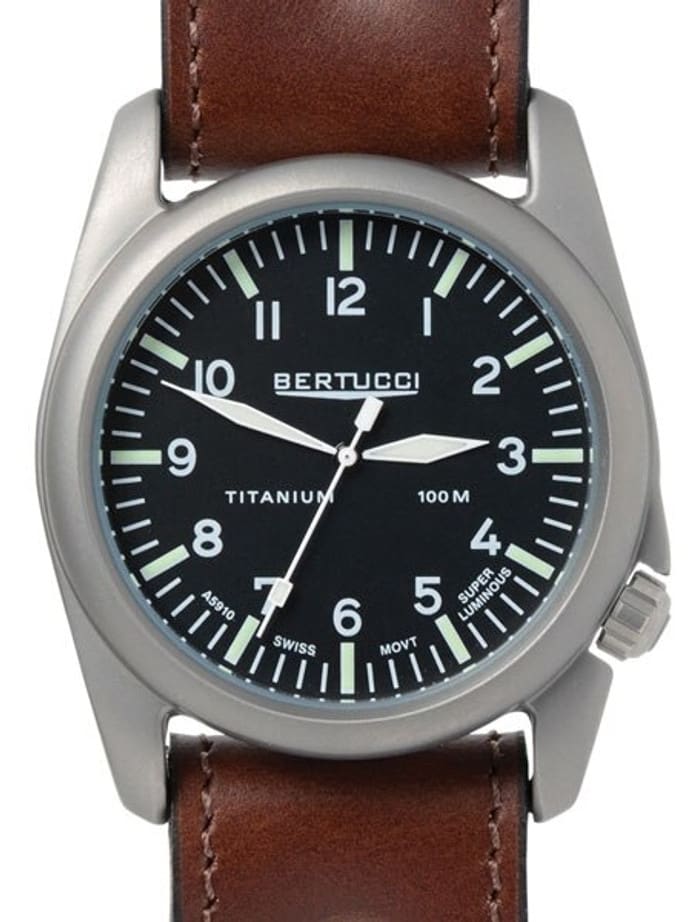 Bertucci A-4T Vintage 44 Titanium Watch with an Aviator Strap #13403