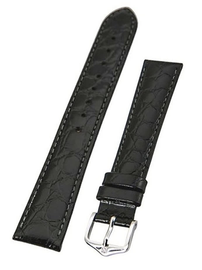 Hirsch Black Crocograin Embossed Natural Leather Watch Strap #123228-50