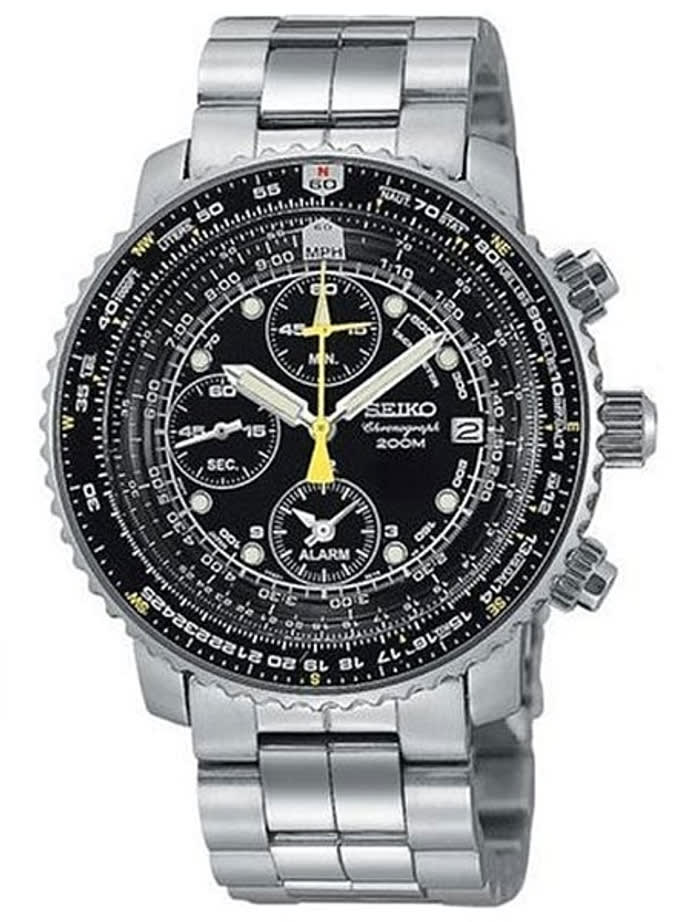 Seiko SNA411P1 Quartz Flightmaster Chronograph Watch with Alarm Function