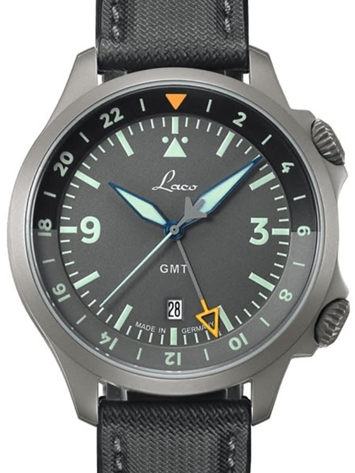 Laco Frankfurt Swiss Automatic GMT Dual-Time Pilot Watch with Double-Dome AR Sapphire Crystal #862121