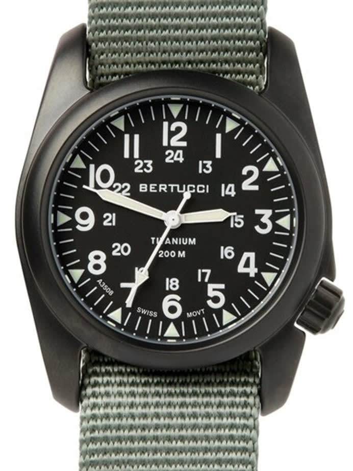 Bertucci A-2T Vintage Black Titanium Watch with Olive Drab Nylon Strap #12028