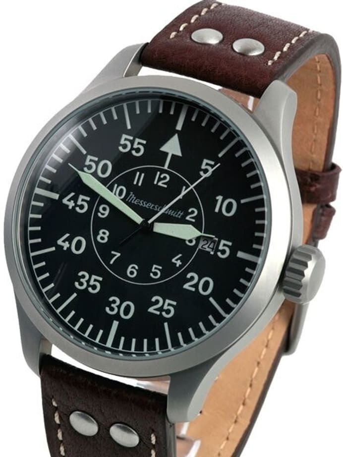 Messerschmitt 47mm Fliegeruhr Watch with Aviator Leather Strap #ME-47XL