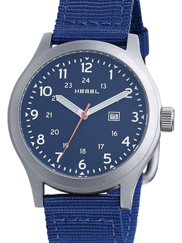 HEMEL Chevron Swiss ETA Quartz Field Watch with Matte Blue Dial and Sapphire Crystal #HM5