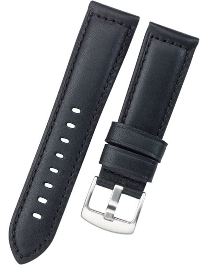 Horween Panerai-Style, Black Calfskin Leather with Thick Padding at the Lugs #INS-HORPAD01